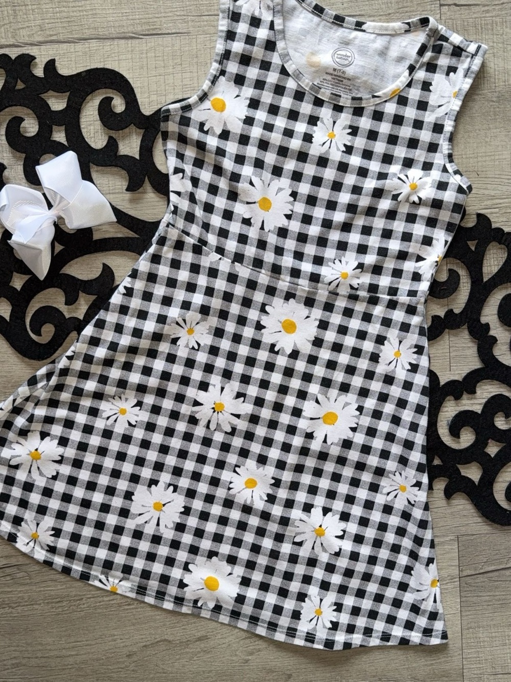 wonder nation Black & White Gingham Daisy Tank Dress